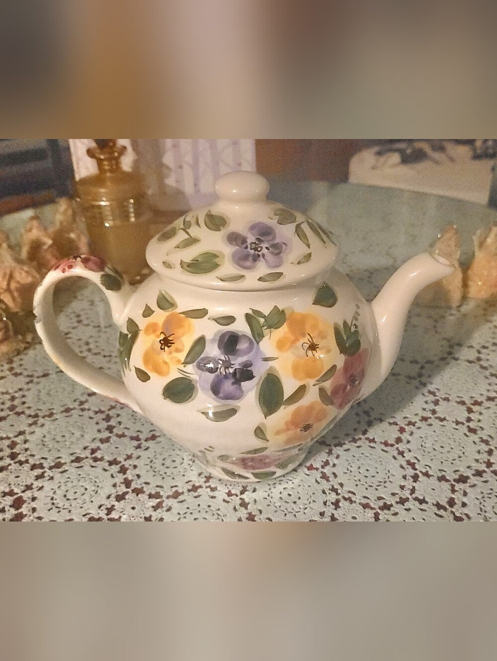 Ceramic Teapot 9 Cup in White with Multicolor Flowers